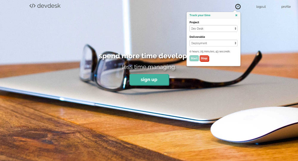 Screenshot of AngularJS application, DevDesk