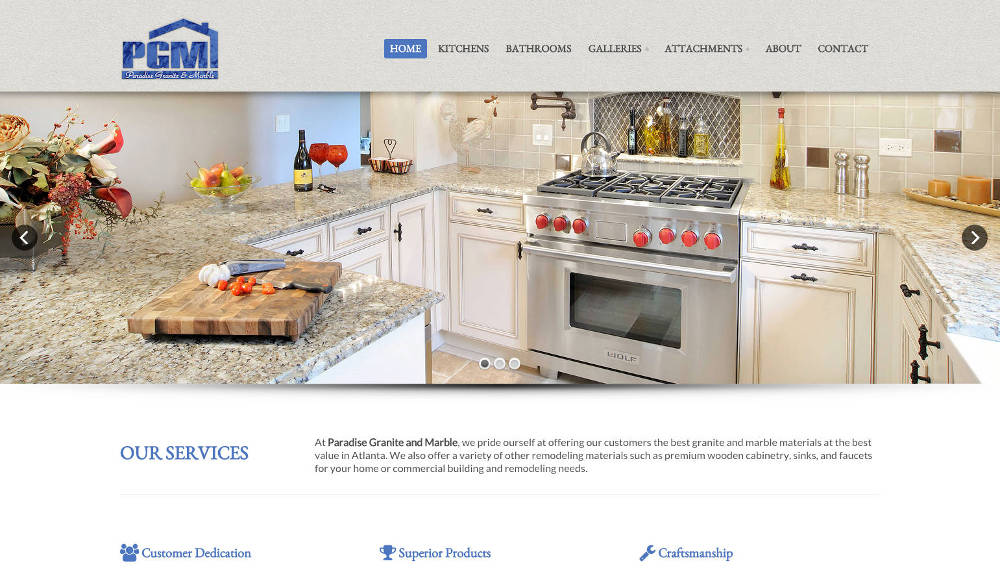 Screenshot of Paradisegranitecounters.com home page